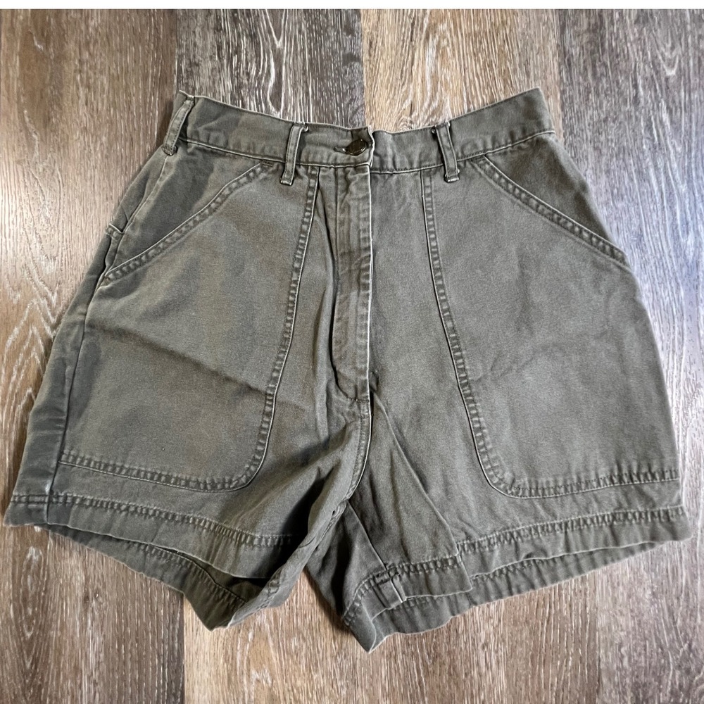 Woolrich Canvas Shorts Womens 10 Olive Green High Waisted Rugged Outdoor 1879